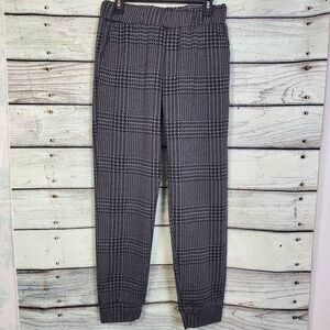 Lark + Grey Women’s Pull-On Pants Large Black White Houndstooth Stretch Ankle Tr